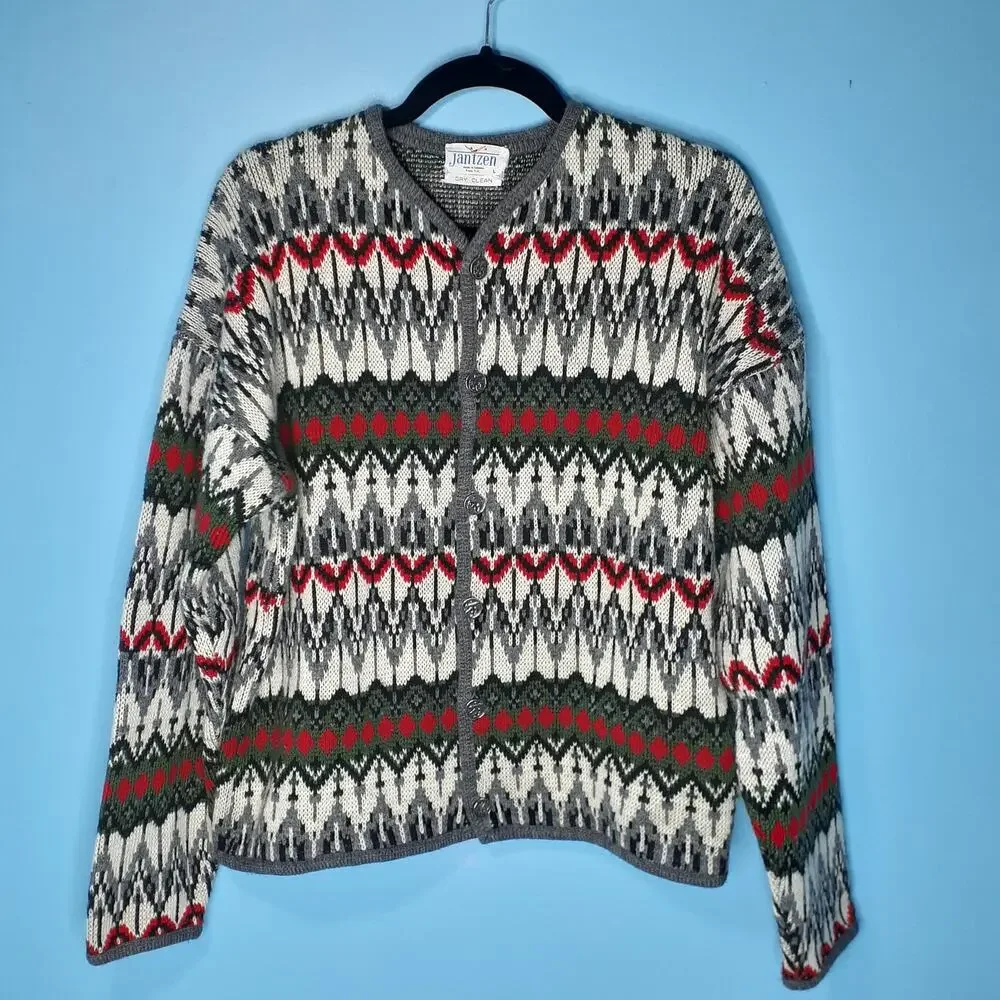 Vintage Mens Jantzen Wool Cardigan 6 Button Sweater Size Large Made in Canada
